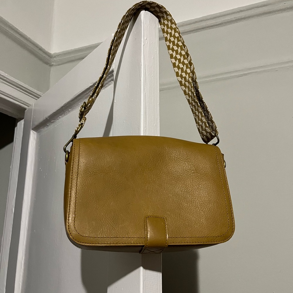 MWL Mustard Leather Shoulder Bag w/ Woven Strap